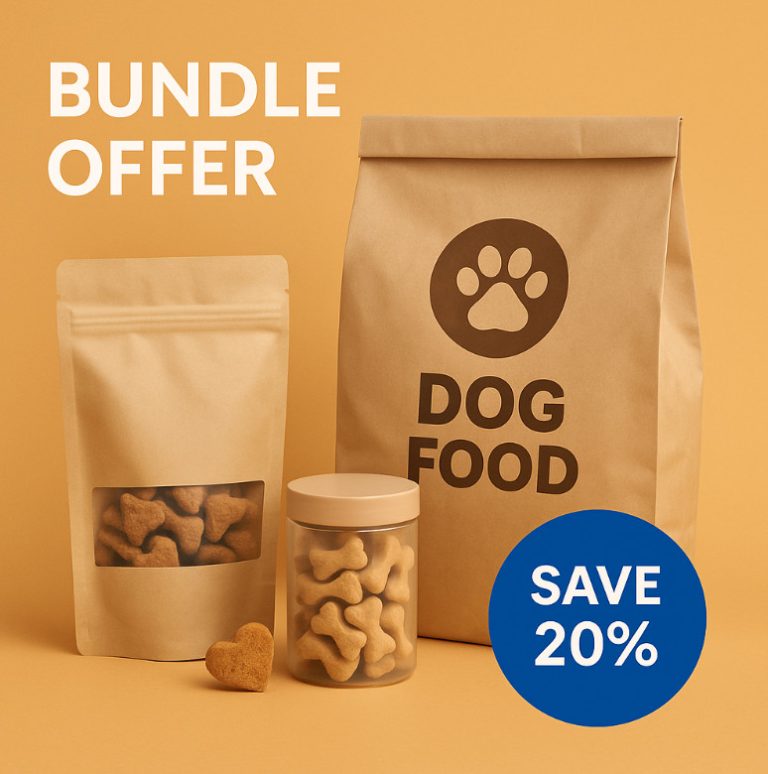 Bundle offer with pet treats and food bag