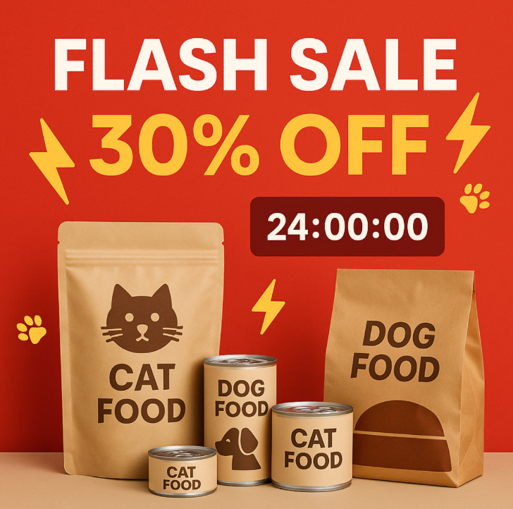 Flash sale banner for pet food promotion
